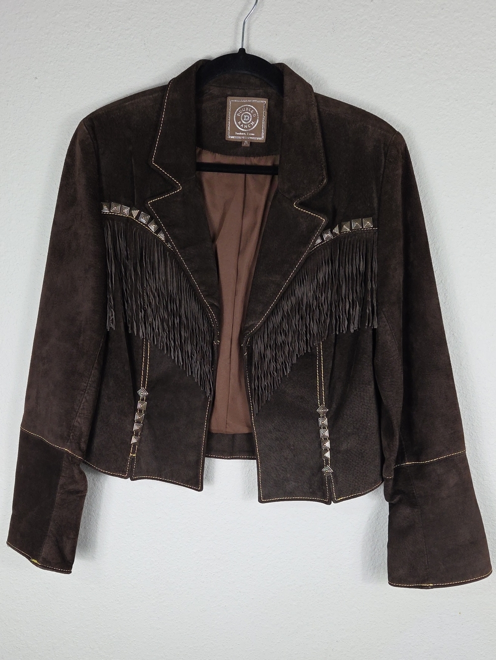 Double D Ranch Brown Leather Fringe Studded Western Jacket Women's Medium